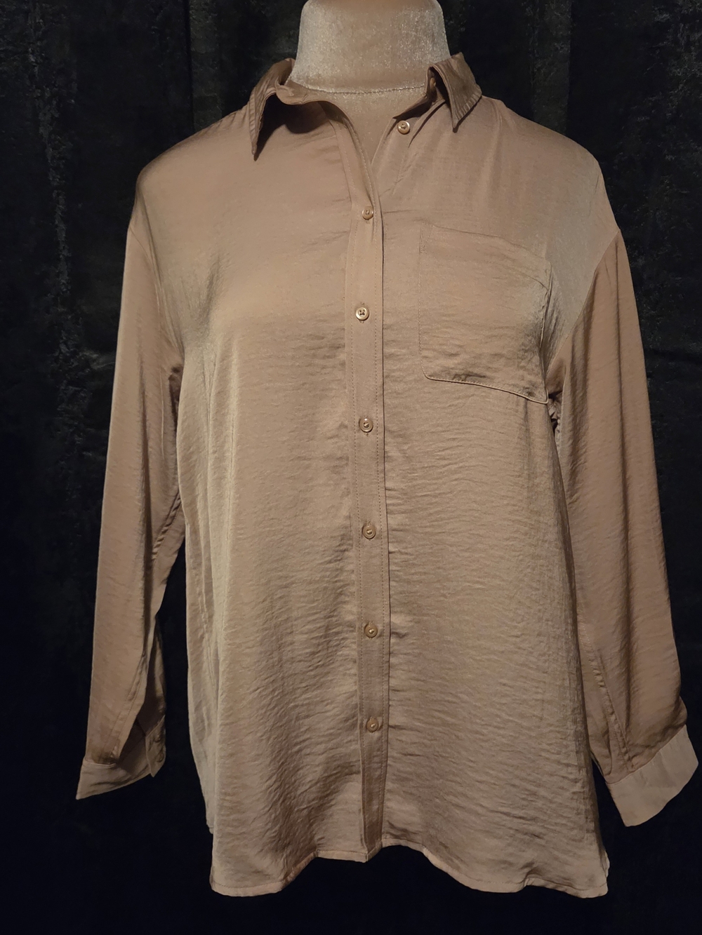 Womens S Small  Long-Sleeve Button-Down Shirt in Beige